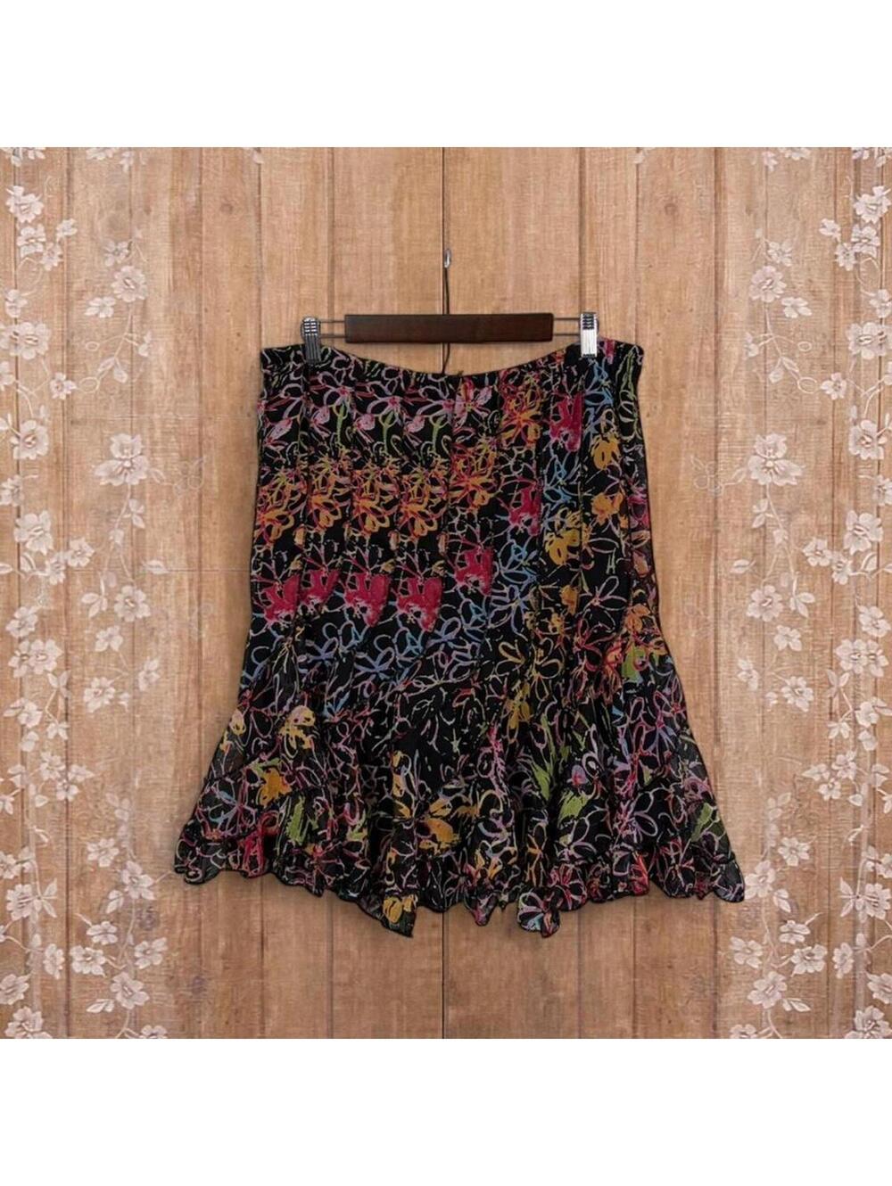 Mix Nouveau New York Black Floral Tiered Ruffle Skirt